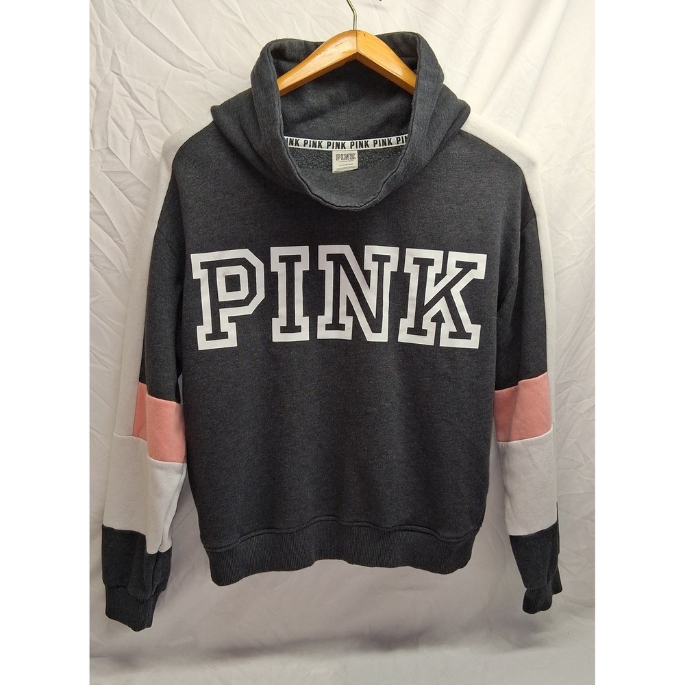 PINK Victoria's Secret Grey Colorblock‎ Cowl Neck Sweatshirt Women's Size L